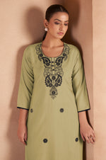 Pista Green Cotton Blend Chikankari Embroidered Kurta For Women