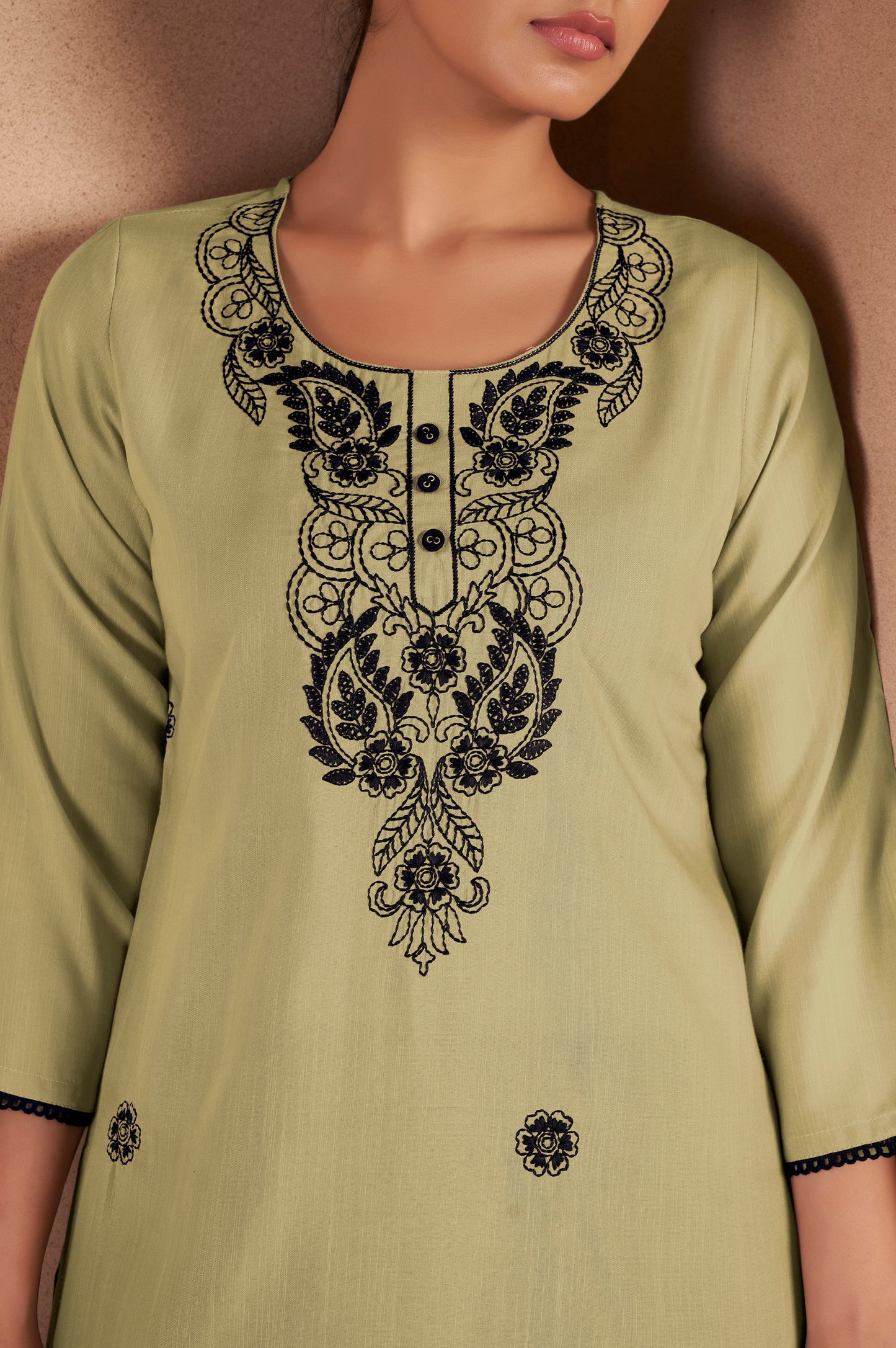 Pista Green Cotton Blend Chikankari Embroidered Kurta For Women