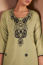 Pista Green Cotton Blend Chikankari Embroidered Kurta For Women