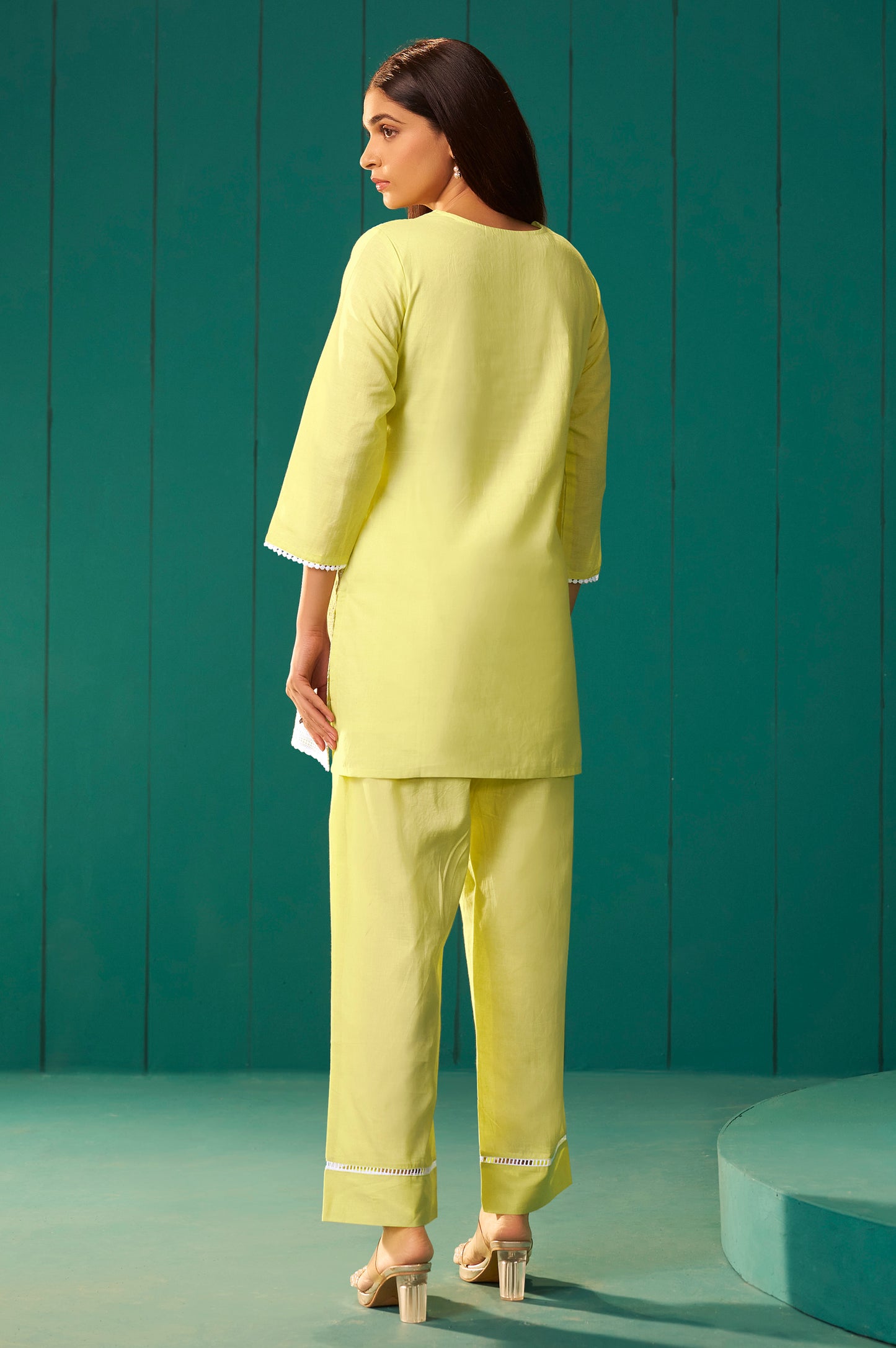 Women’s Pure Cotton Yellow Schiffli Co-Ord Set