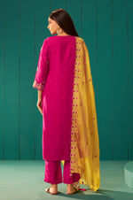 Pink Chinnon Embroidered Kurta Set With Dupatta For Women