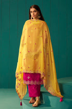 Pink Chinnon Embroidered Kurta Set With Dupatta For Women
