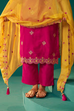 Pink Chinnon Embroidered Kurta Set With Dupatta For Women