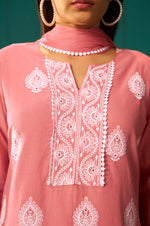 Orange Pure Cotton Schiffli Embroidered Straight Kurta Set Dupatta