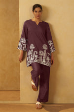 Women Coffee Embroidered Cotton Blend Straight Kurta Co-ord Set