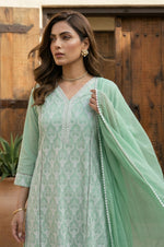 Pista Pure Cotton Embroidered Anarkali Kurta Set with Pant & Najmin Chiffon Dupatta