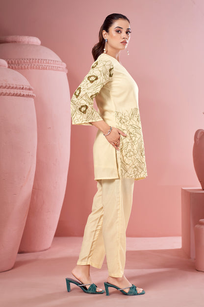White Embroidered Cotton Straight Co-ord Set
