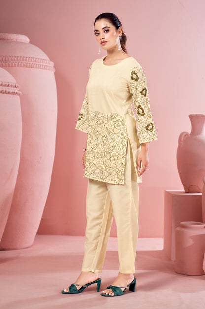White Embroidered Cotton Straight Co-ord Set