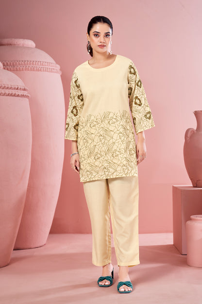 White Embroidered Cotton Straight Co-ord Set