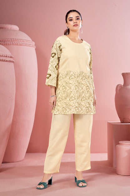 White Embroidered Cotton Straight Co-ord Set
