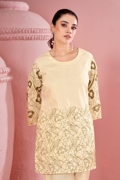 White Embroidered Cotton Straight Co-ord Set