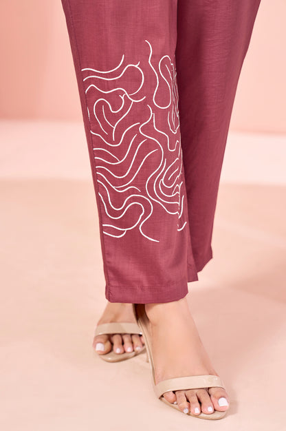 Rust Embroidered Cotton Straight Co-ord Set