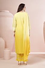 Yellow Pure Cotton Schiffli Ombre Embroidered Straight Kurta Set
