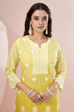 Yellow Pure Cotton Schiffli Ombre Embroidered Straight Kurta Set