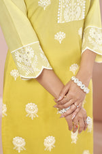 Yellow Pure Cotton Schiffli Ombre Embroidered Straight Kurta Set