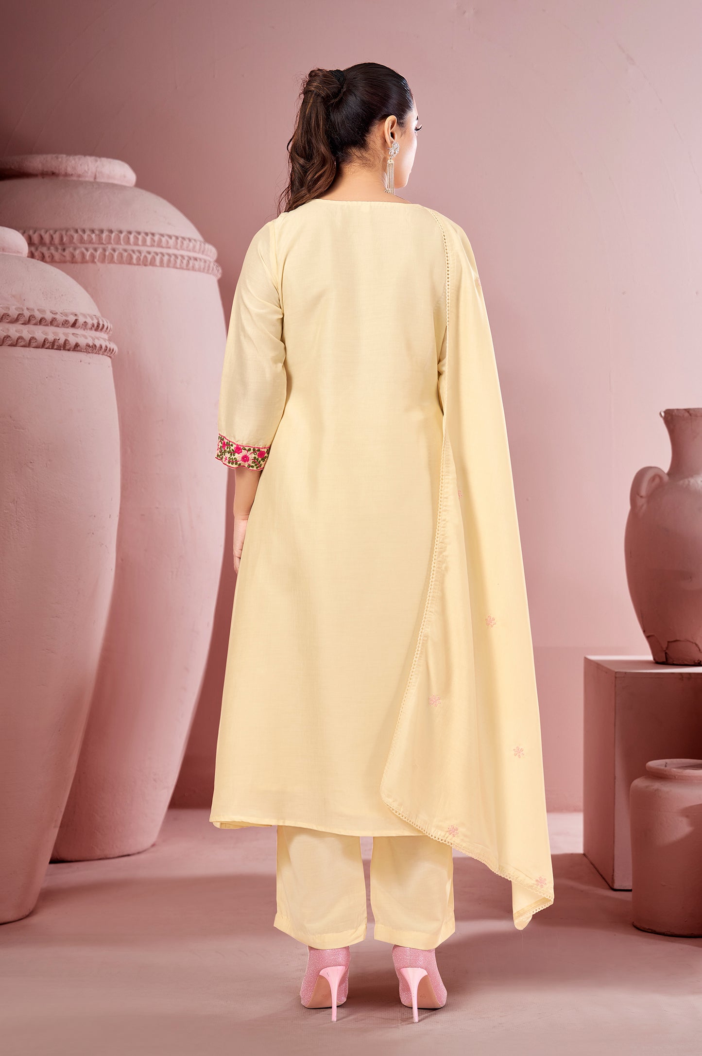 White Pure Cotton Embroidered Kurta Set with Dupatta