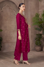 PInk Vichitra Silk Embroidered Straight Kurta Set with Embroidered Dupatta