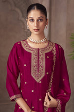 PInk Vichitra Silk Embroidered Straight Kurta Set with Embroidered Dupatta