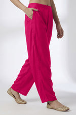 Pink Embroidered Georgette Flared Kurta with Chinon Pants and Floral Printed Organza Dupatta
