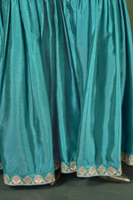 Teal Blue Vichitra Silk Embroidered Straight Kurta Set with Sharara & Chanderi Jacquard Dupatta