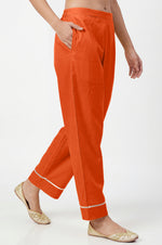 Orange Chinnon Schiffli Embroidered A-Line Kurta Set with Pants & Nazmin Chiffon Dupatta