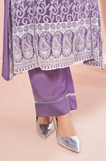 Lavender Chinnon Schiffli Embroidered A-Line Kurta Set with Pants & Nazmin Chiffon Dupatta