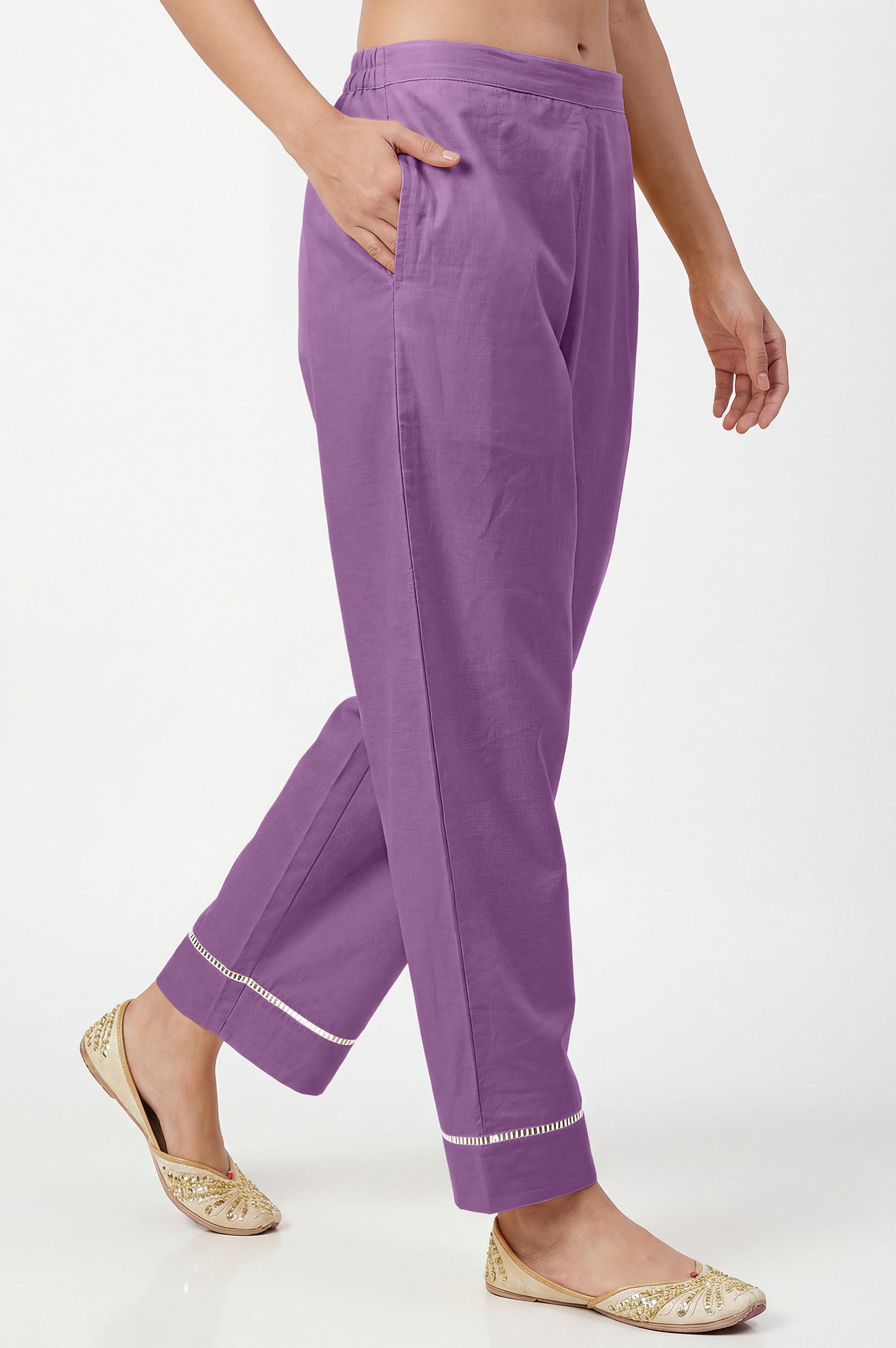 Lavender Chinnon Schiffli Embroidered A-Line Kurta Set with Pants & Nazmin Chiffon Dupatta