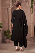 Black Pure Cotton Embroidered Kurta Set with Dupatta