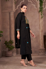 Black Pure Cotton Embroidered Kurta Set with Dupatta