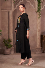 Black Pure Cotton Embroidered Kurta Set with Dupatta