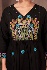 Black Pure Cotton Embroidered Kurta Set with Dupatta