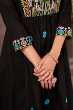 Black Pure Cotton Embroidered Kurta Set with Dupatta