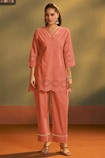 Women’s Pure Cotton Rust Schiffli Co-Ord Set