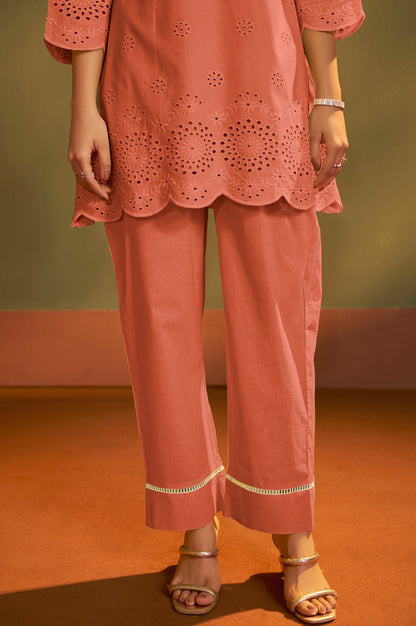 Women’s Pure Cotton Rust Schiffli Co-Ord Set