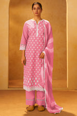 Pink Pure Cotton Schiffli Embroidered Straight Kurta Set Dupatta