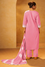 Pink Pure Cotton Schiffli Embroidered Straight Kurta Set Dupatta