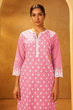 Pink Pure Cotton Schiffli Embroidered Straight Kurta Set Dupatta