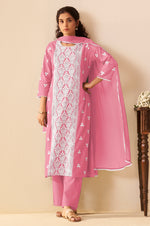 Pink Pure Cotton Schiffli Embroidered Straight Kurta Set