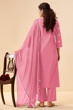 Pink Pure Cotton Schiffli Embroidered Straight Kurta Set