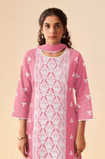 Pink Pure Cotton Schiffli Embroidered Straight Kurta Set