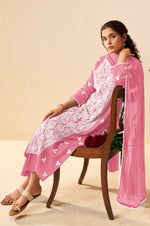 Pink Pure Cotton Schiffli Embroidered Straight Kurta Set