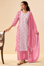 Pink Pure Cotton Schiffli Embroidered Straight Kurta Set