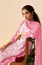 Pink Pure Cotton Schiffli Embroidered Straight Kurta Set