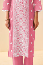 Pink Pure Cotton Schiffli Embroidered Straight Kurta Set