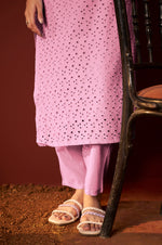 Pink Pure Cotton Schiffly Work Kurta Set With Dupatta For Women