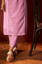 Pink Pure Cotton Schiffly Kurta Set with Dupatta For Women
