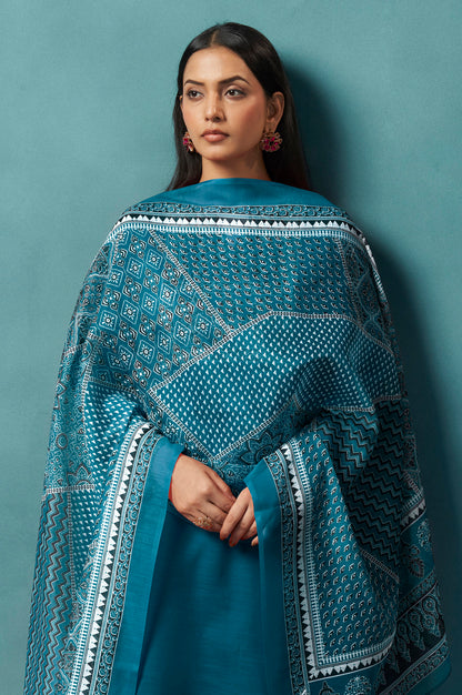 Blue Cotton Blend Digital Printed Straight Kurta Set