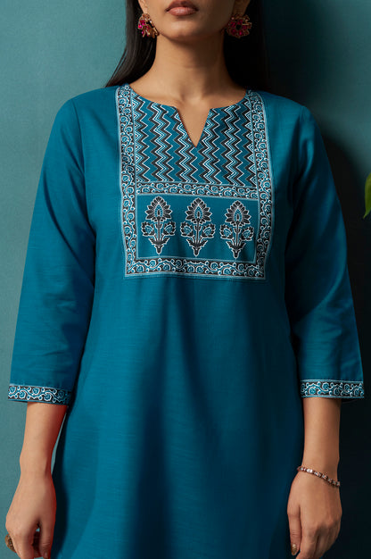 Blue Cotton Blend Digital Printed Straight Kurta Set