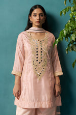 Light Pink Silk Blend Embroidery Straight Kurta Set