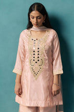 Light Pink Silk Blend Embroidery Straight Kurta Set